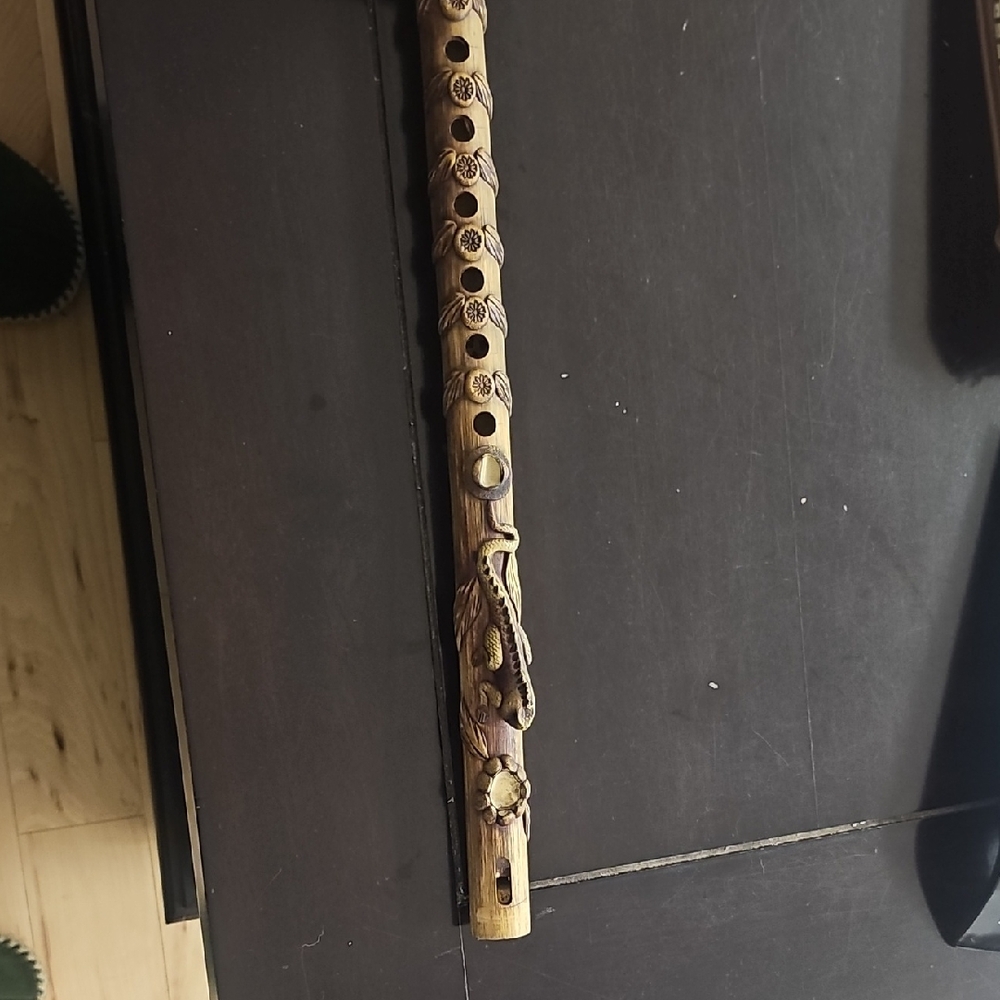 Handcrafted Wooden Flute with Carved Details